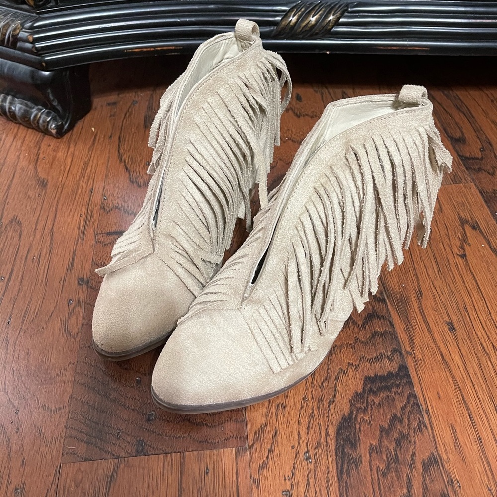 Cato Beige Fringe Ankle Boots